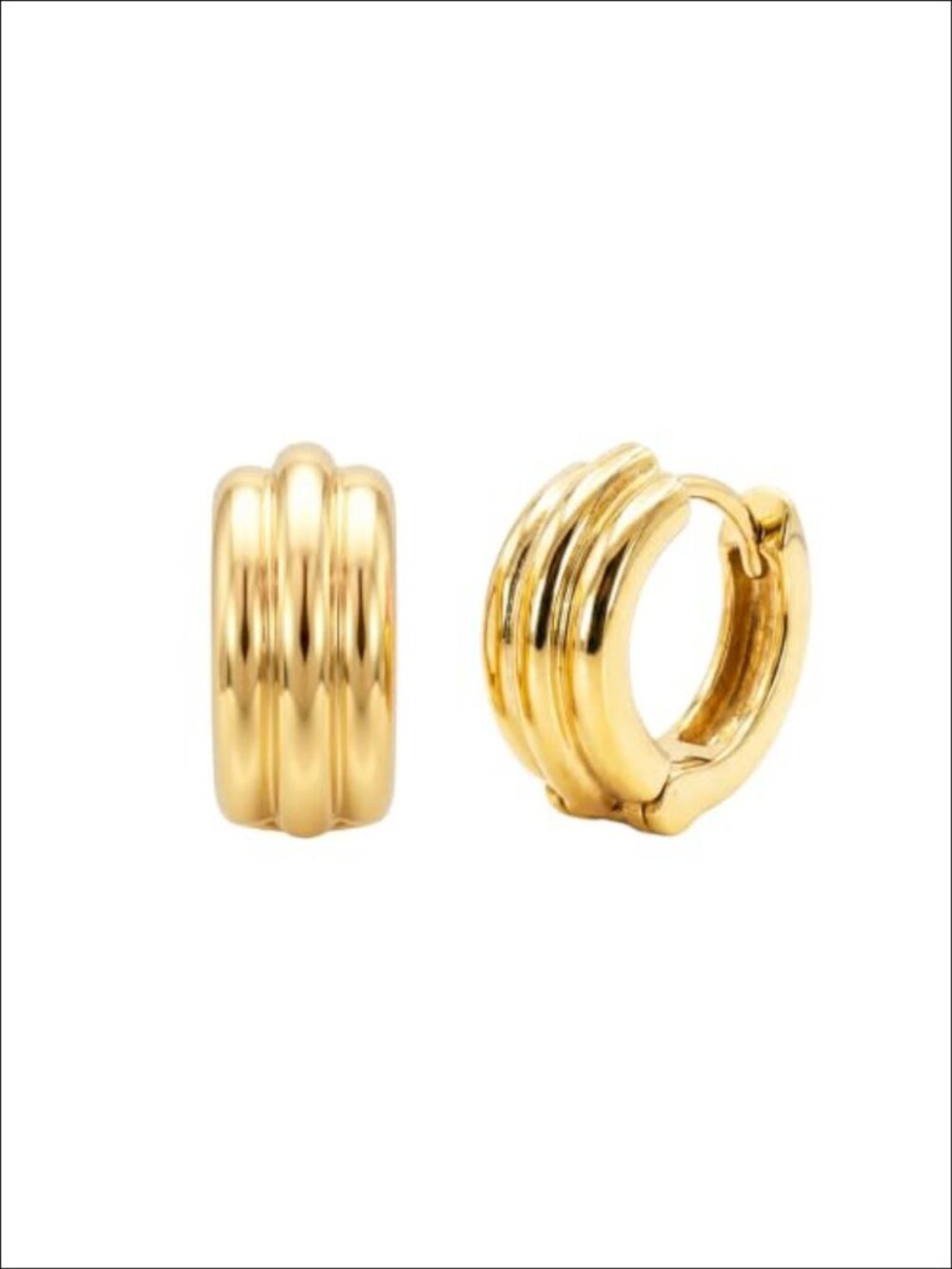 14K Gold Plated Brass 3-Row Layered Hoop Earrings Hinged Click